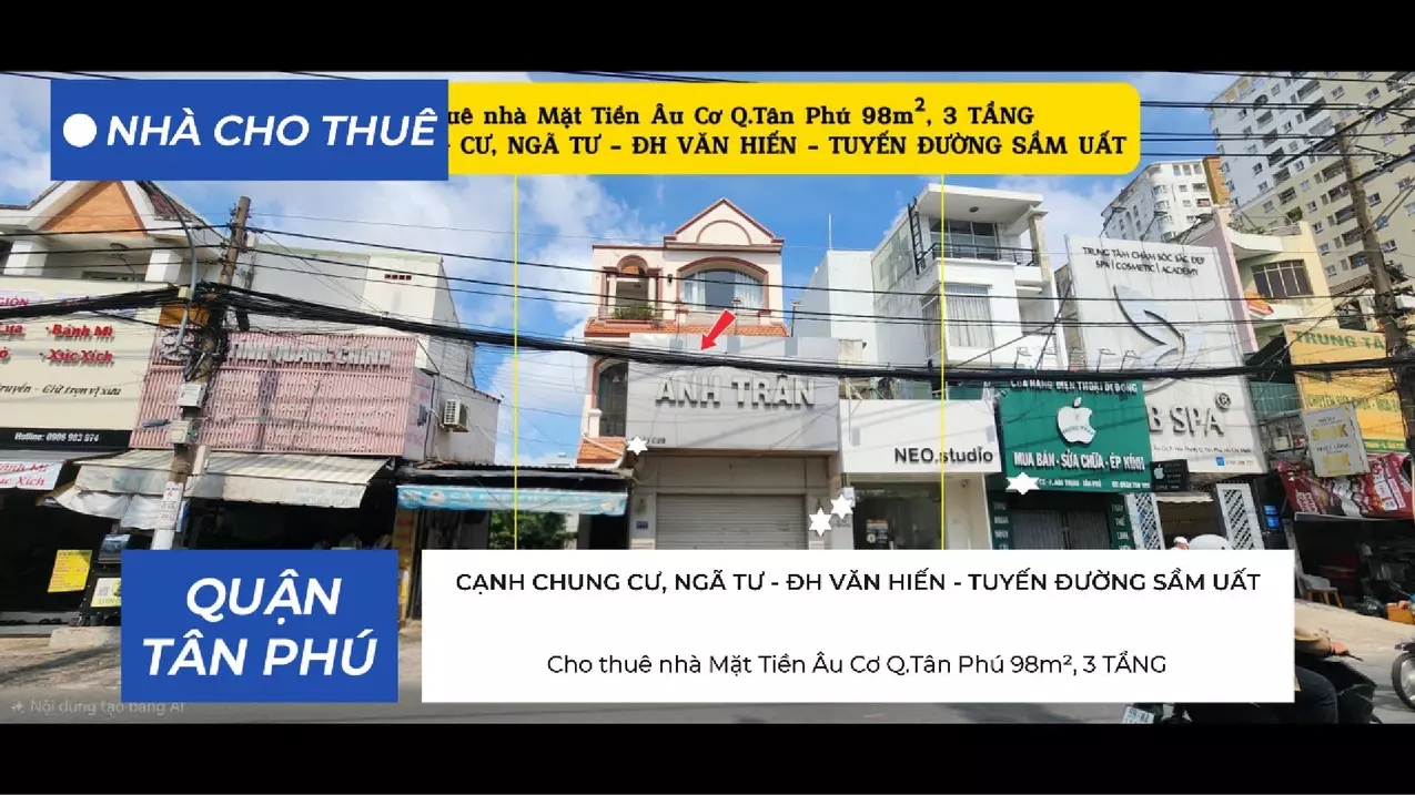Cho thuê nhà Mặt Tiền Âu Cơ Q.Tân Phú 98m², 3 TẦNG, CẠNH CHUNG CƯ- NGÃ TƯ-anh-1