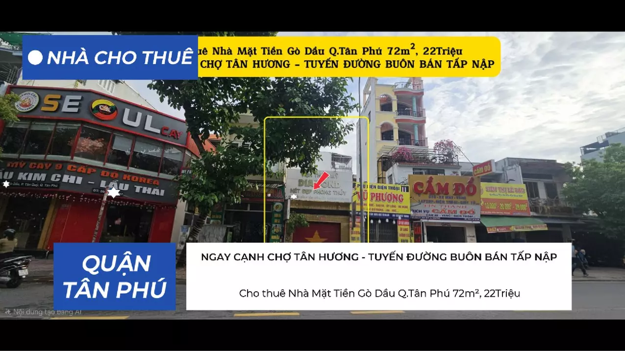 Cho thuê Nhà Mặt Tiền Gò Dầu Q.Tân Phú 72m², 22Triệu, NGAY CẠNH CHỢ TÂN HƯƠNG-anh-1